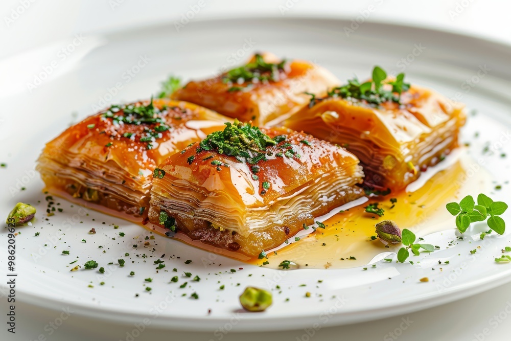 Baklava with honey syrup and pistachios Baklava with honey syrup and pistachios
