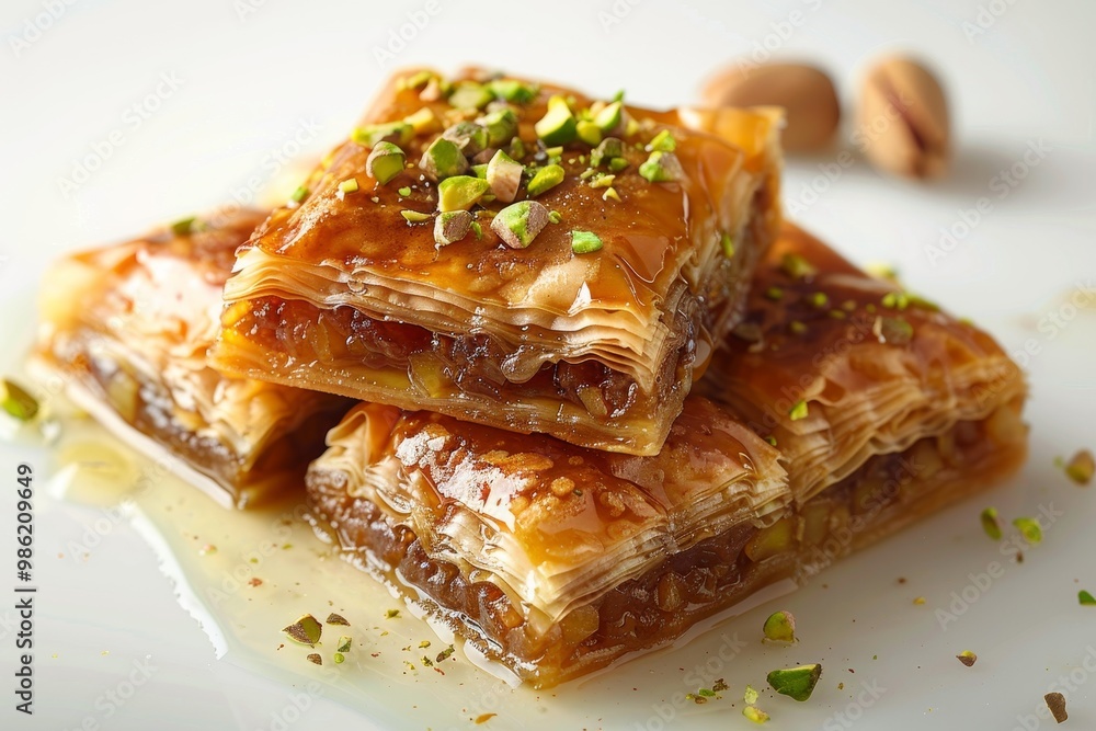 Baklava with honey syrup and pistachios Baklava with honey syrup and pistachios