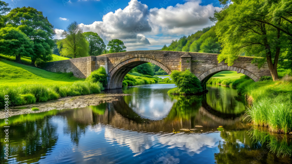 Arch stone bridge spanning over a serene river in a lush green landscape, arch, stone, bridge, scenic, landscape, river Arch stone bridge spanning over a serene river in a lush green landscape, arch, stone, bridge, scenic, landscape, river