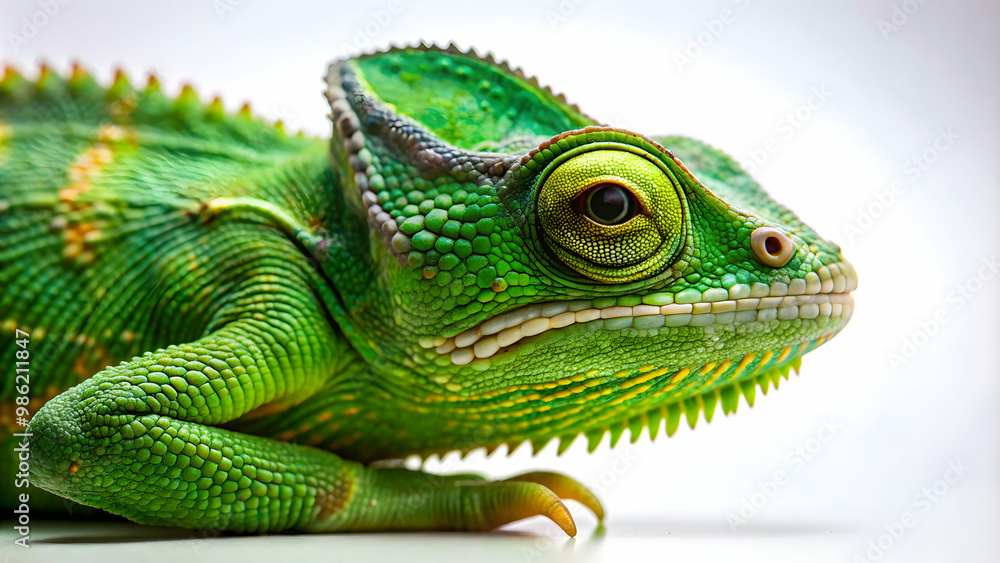 Obraz premium Green chameleon isolated on background, chameleon, reptile, animal, exotic, camouflage, nature, green, wildlife, lizard