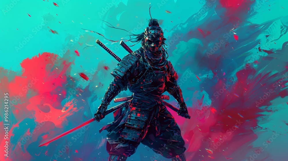 Futuristic Samurai Warrior in Dynamic Artwork Futuristic Samurai Warrior in Dynamic Artwork