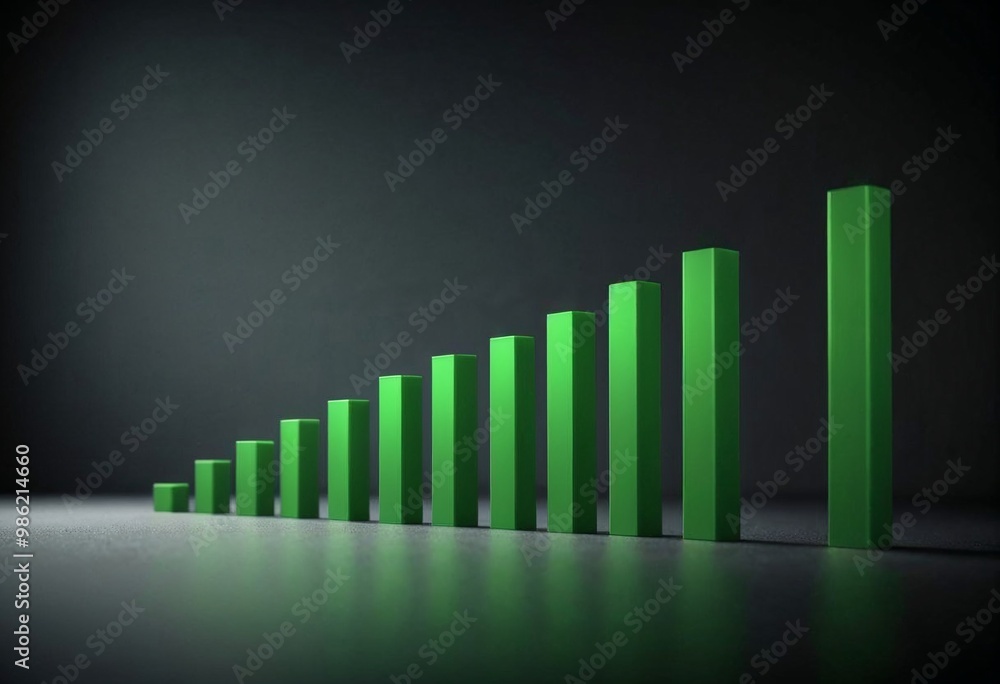 Stylized green bar graph illustrating steady growth, with a dark background Stylized green bar graph illustrating steady growth, with a dark background