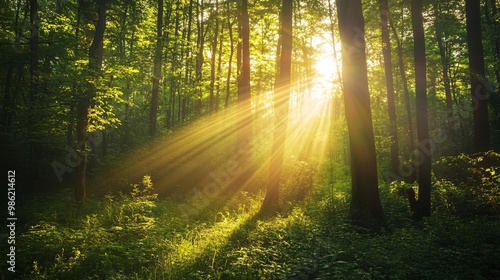 Sunbeams Filtering Through a Dense Forest