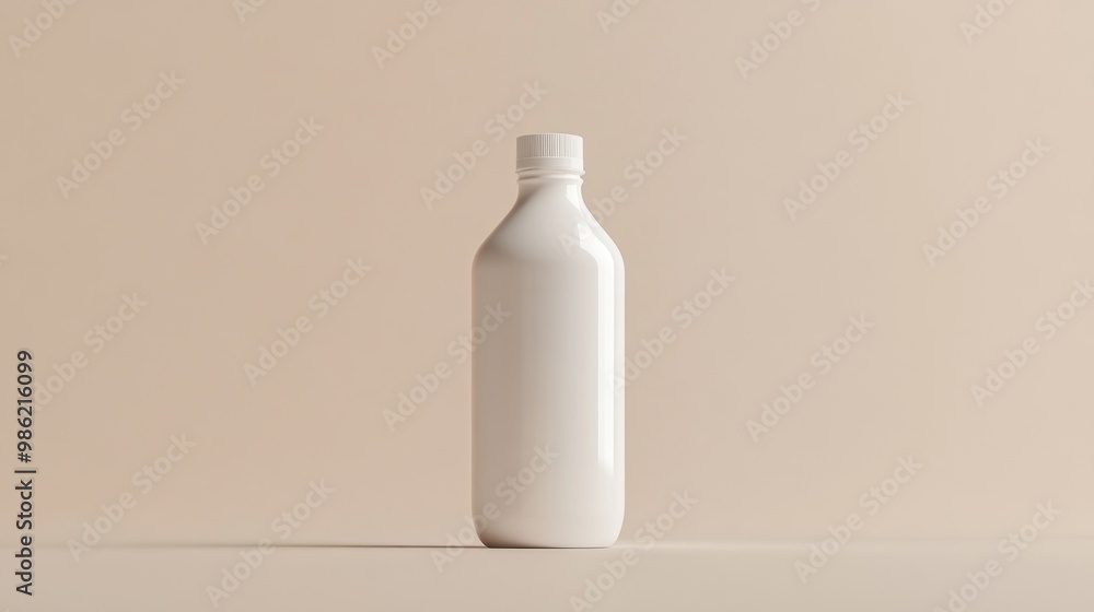 White plastic bottle on a beige background. White plastic bottle on a beige background.