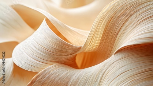 A close-up of an abstract sculpture made from thin strips of wood