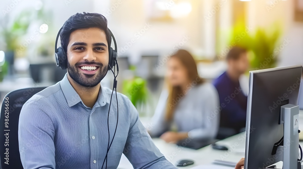 © Jue T.Look - Indian male Customer Service Operator Wearing Headset. © Jue T.Look - Indian male Customer Service Operator Wearing Headset.