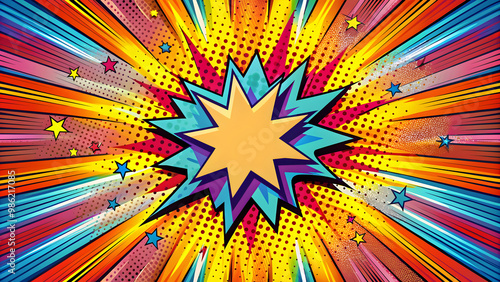 Pop art explosion background with vibrant colors and bold shapes, pop art, explosion, background, vibrant, colors, bold, shapes