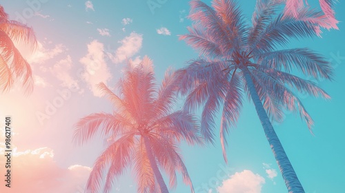 palm trees against blue sky vacation holiday Generative AI