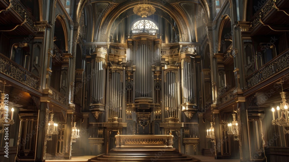 Fototapeta premium Magnificent Baroque Cathedral Interior with Ornate Marble Altar and Vaulted Ceilings