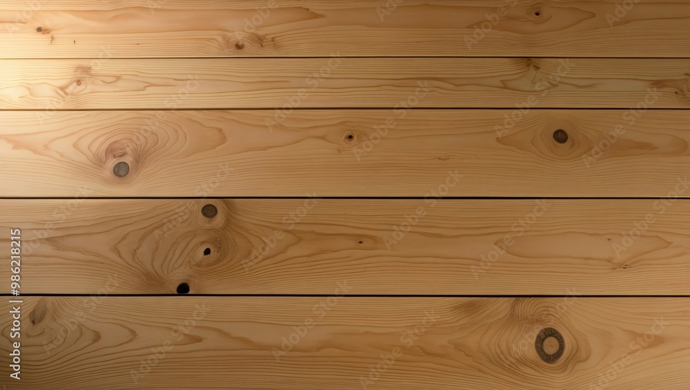 Close-up view of a rustic wooden surface with horizontal planks, light brown color, visible grain patterns and knots, natural beauty, simple composition, generative ai Close-up view of a rustic wooden surface with horizontal planks, light brown color, visible grain patterns and knots, natural beauty, simple composition, generative ai