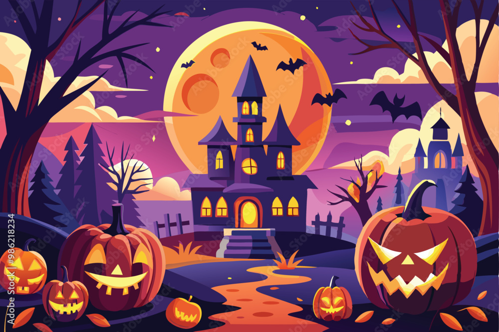 Fototapeta premium Halloween background flat illustration