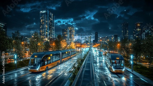 Wallpaper Mural A night scene of a vibrant downtown area illuminated by streetlights Torontodigital.ca