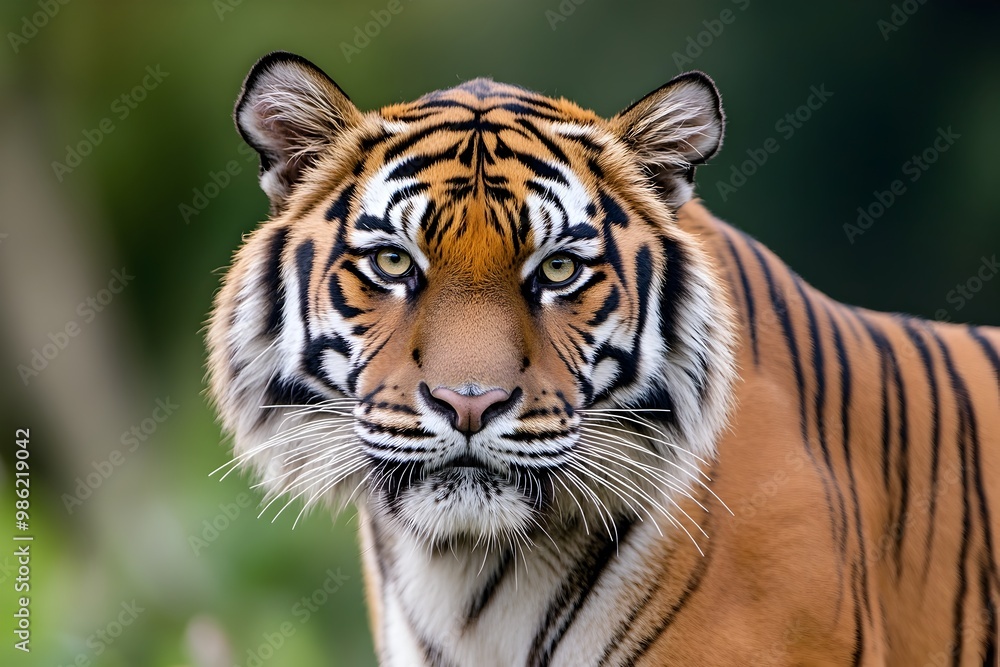 Fototapeta premium Close up Majestic Tiger Portrait with Powerful Stripes and Soft Background