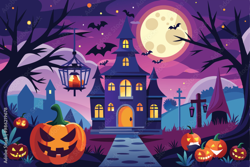Fototapeta premium Halloween background flat illustration