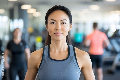 Determined Asian Fitness Enthusiast Exercising in a Modern Gym