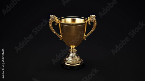 Golden trophy cup on a black background.