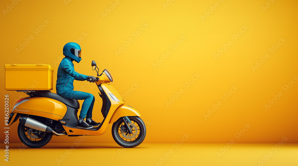Man on Delivery Motorbike Isolated on Background: Ideal for Illustrating Fast Delivery Services, Logistics, and Urban Transportation Concepts - Perfect for Marketing, Ads, and E-Commerce Imagery. Man on Delivery Motorbike Isolated on Background: Ideal for Illustrating Fast Delivery Services, Logistics, and Urban Transportation Concepts - Perfect for Marketing, Ads, and E-Commerce Imagery.