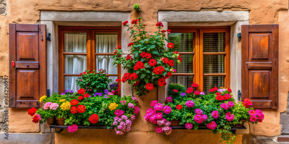Window of flowers in a quaint European old town , flowers, window, Europe, architecture, colorful, floral display Window of flowers in a quaint European old town , flowers, window, Europe, architecture, colorful, floral display