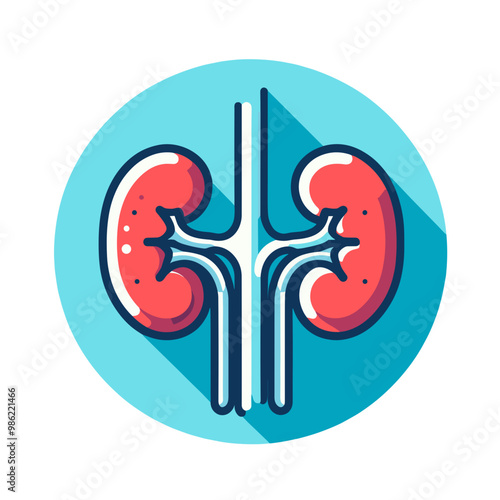 Kidney, icon in round badge, color vector, isolated, transparent background