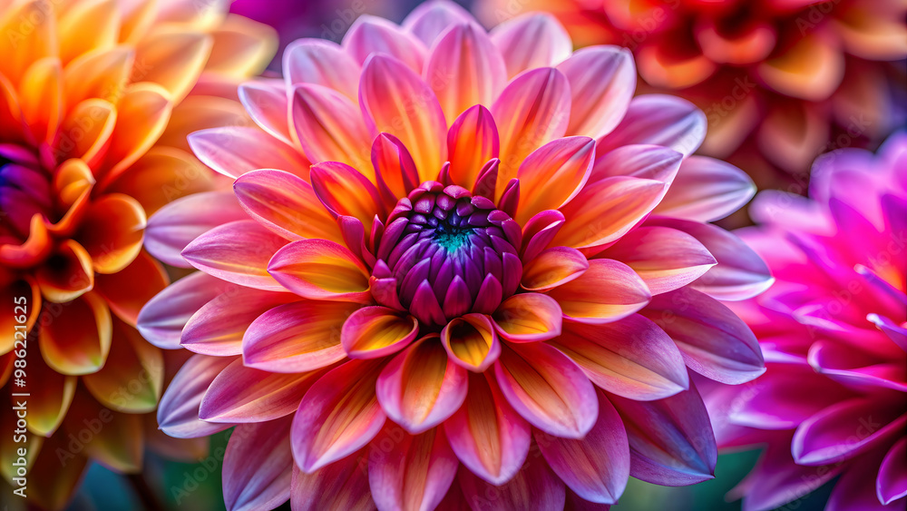 Vibrant and colorful flower with petals in shades of pink, orange, and purple, blossom, floral, garden, vibrant, colorful, nature Vibrant and colorful flower with petals in shades of pink, orange, and purple, blossom, floral, garden, vibrant, colorful, nature