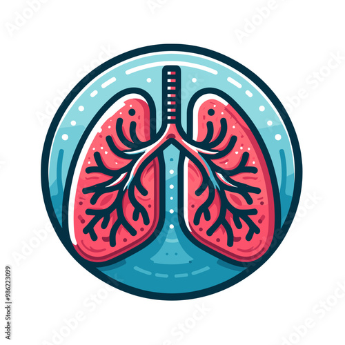 Lungs, icon in round badge, color vector, isolated, transparent background