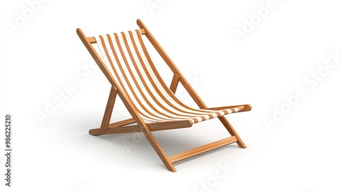 Classic wooden beach chair with striped fabric.