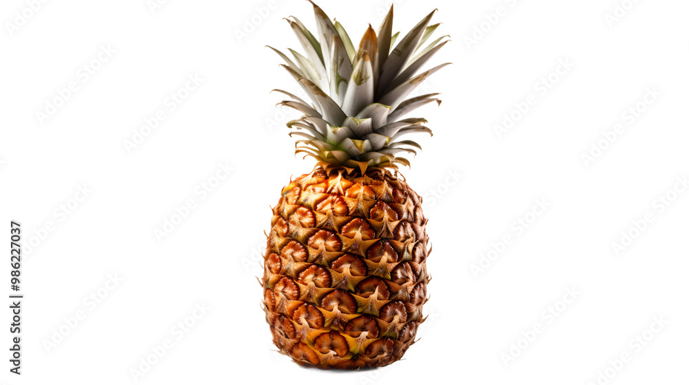 a pineapple with leaves on top
a pineapple with leaves on top