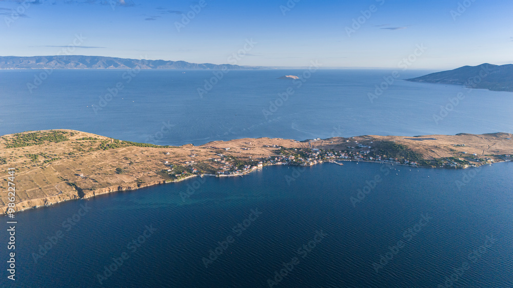 Aerial view of Ekinlik island, Turkey. Avsa Island view from sea in Turkey.