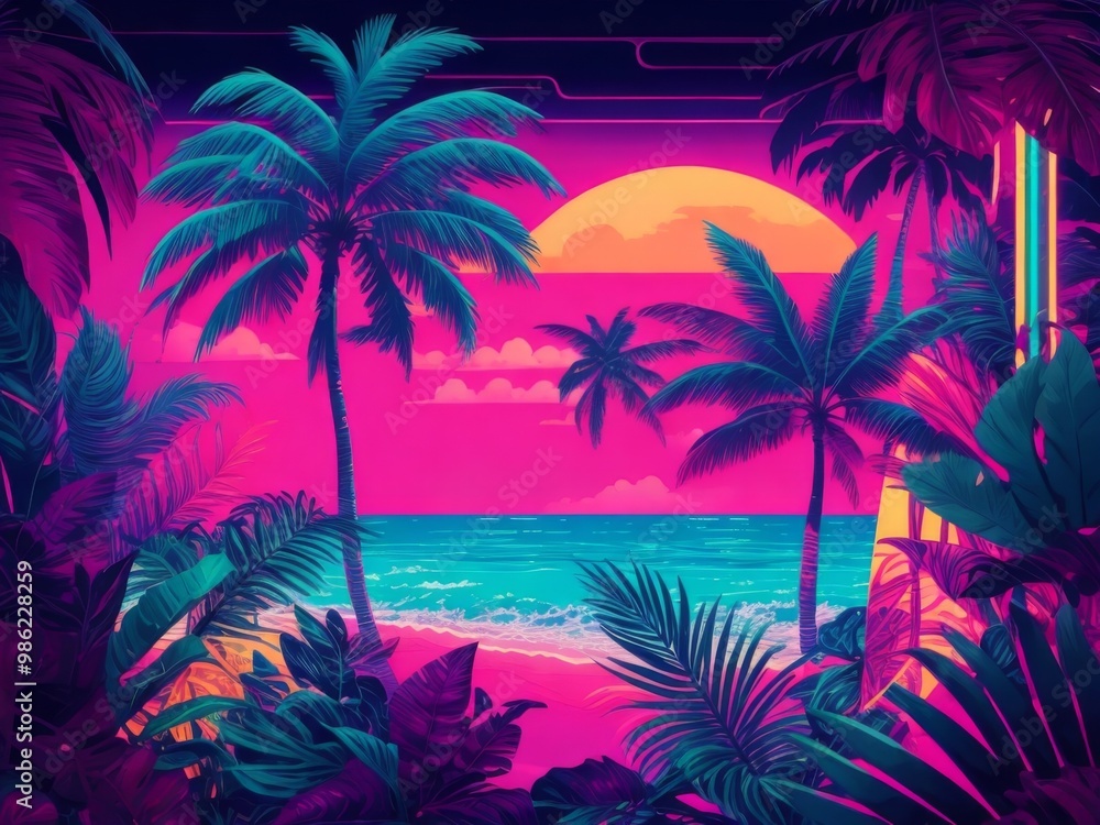Retro image of the tropics, in neon light. Retro image of the tropics, in neon light.