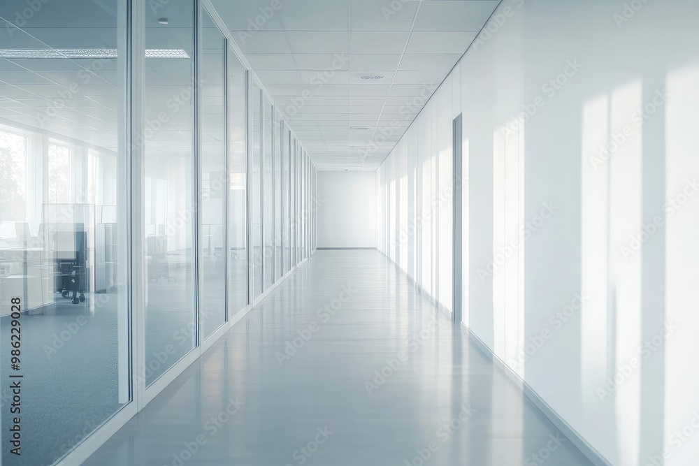 Modern spacious office aisle with co-working space and empty white wall. company office building with generative ai Modern spacious office aisle with co-working space and empty white wall. company office building with generative ai