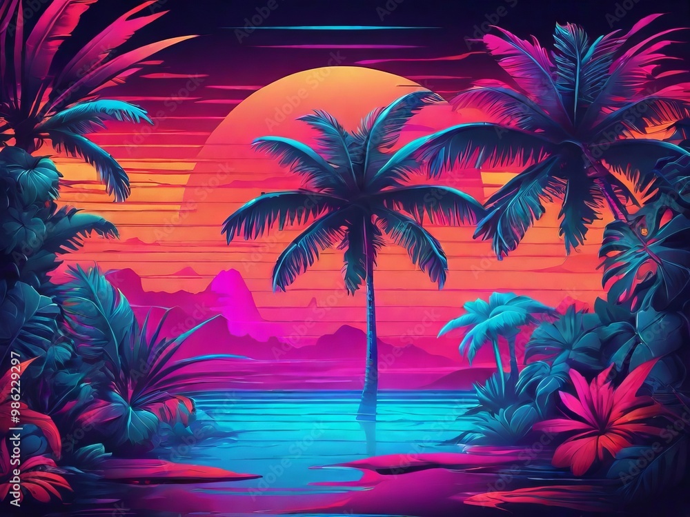 Retro image of the tropics, in neon light. Retro image of the tropics, in neon light.