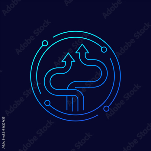 detour icon with arrows, linear design