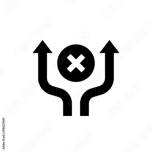 detour route icon with arrows, pictogram on white