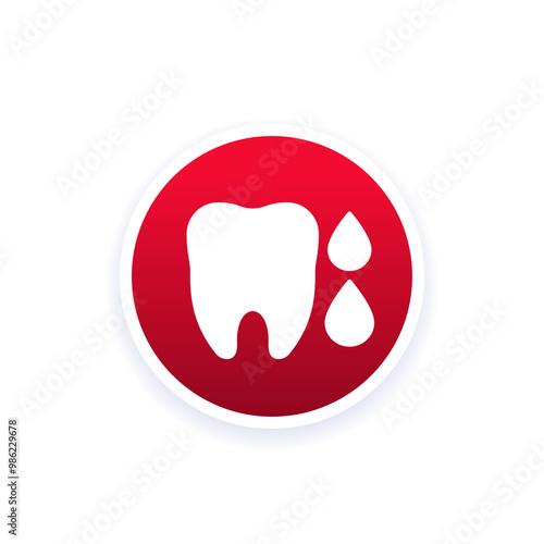 Gum bleeding icon with tooth and blood drops, vector