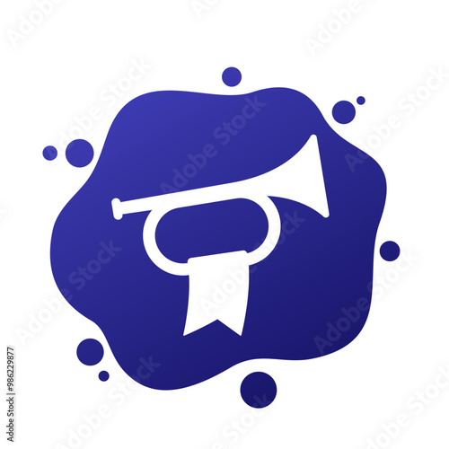 trumpet with ribbon, fanfare vector icon