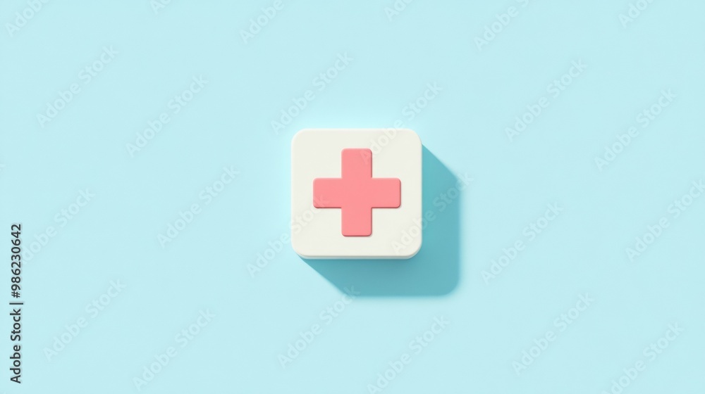 A white and pink cross with a red circle in the middle A white and pink cross with a red circle in the middle