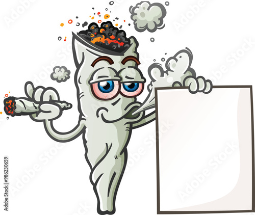 Cartoon Pot Leaf with Wooden Lettering spelling out Reefer  Cannabis-Themed clip art for advertising and promotion