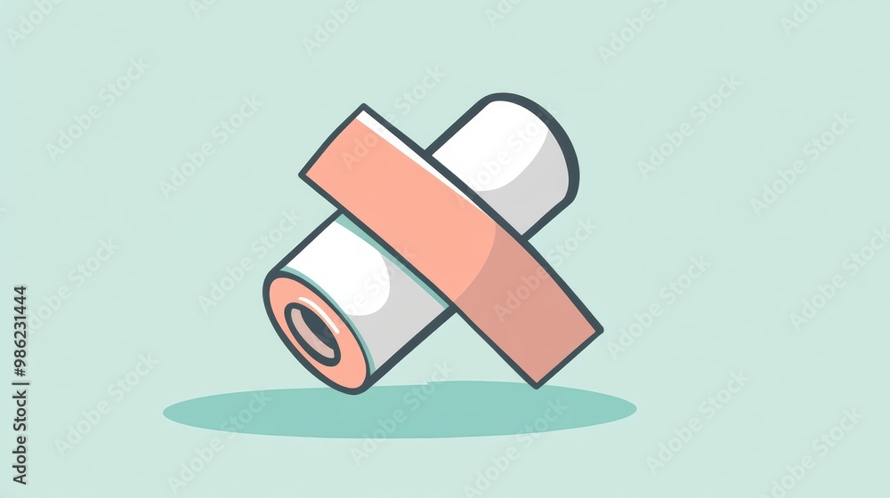 A white and pink roll of tape is on a green background A white and pink roll of tape is on a green background