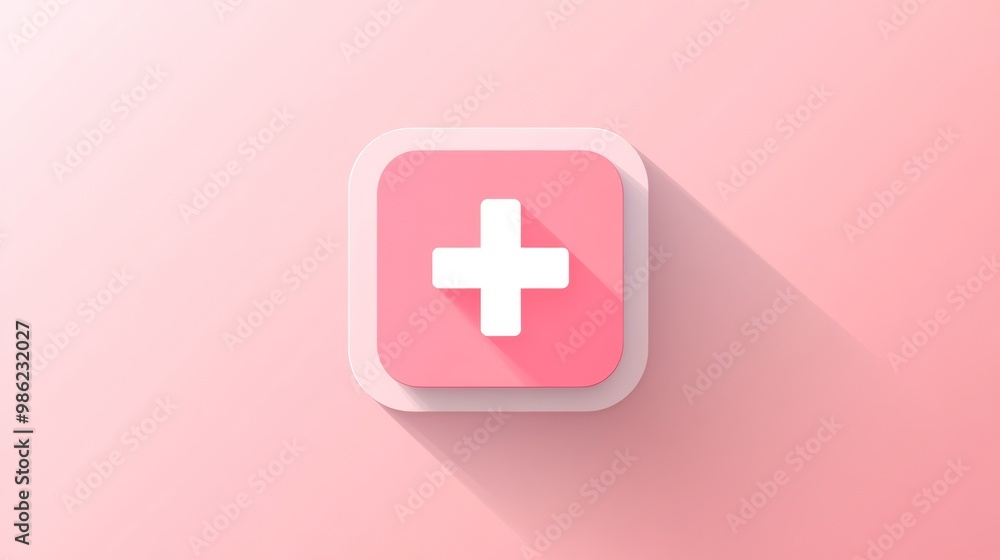 A pink square with a white cross on it A pink square with a white cross on it