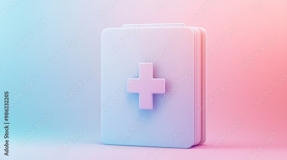 Fototapeta premium A white book with a pink background and a white cross on it