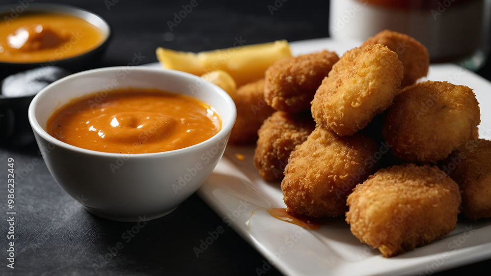 Crispy Chicken Nuggets with Variety of Dipping Sauces Crispy Chicken Nuggets with Variety of Dipping Sauces