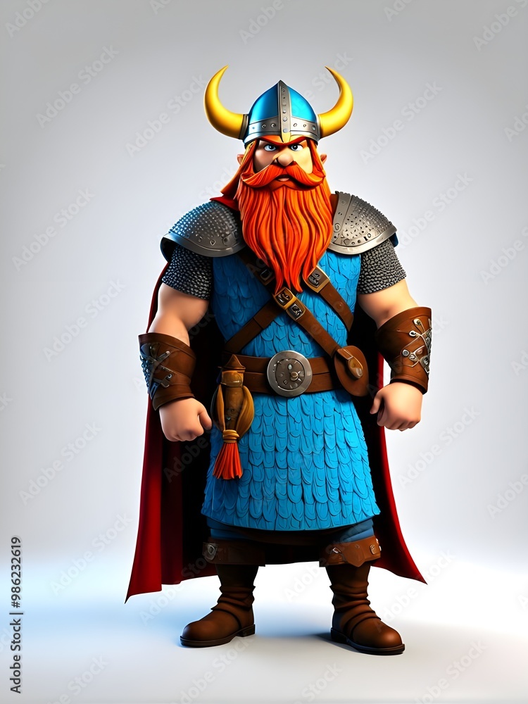 Obraz premium 3D illustration Viking Cartoon with bold colors standing against. White background