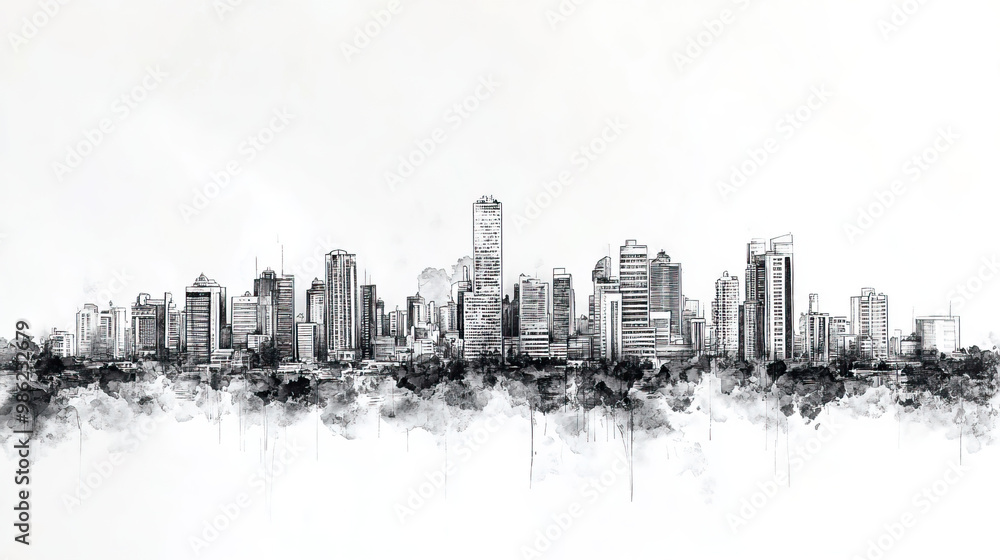 Obraz premium Higey, Dominican Republic, black and white pen pencil hand-drawn effect drawing illustration for travel poster, card, wallpaper, backdrop or banner. Modern, clear, artistic and simple