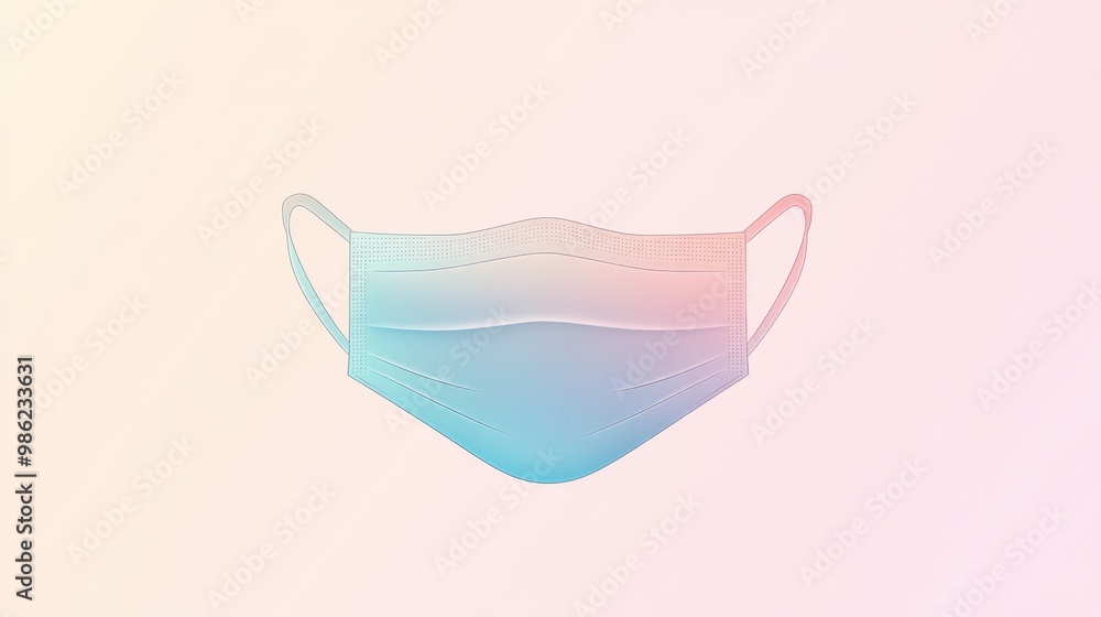 A blue, pink and purple mask is shown on a white background A blue, pink and purple mask is shown on a white background