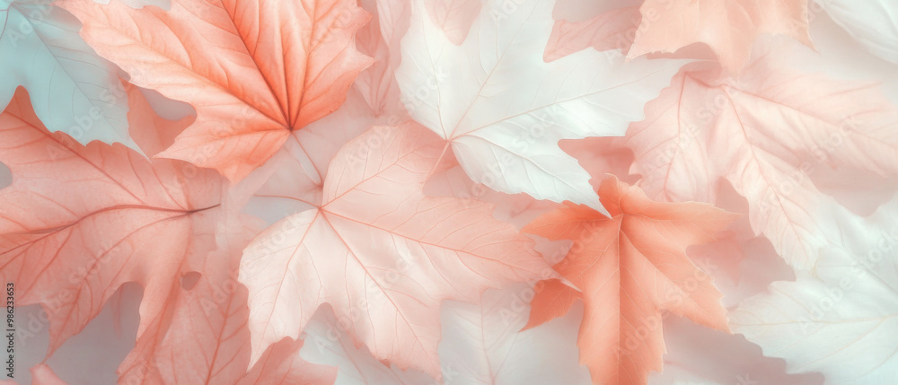 A close up of a bunch of fake leaves in a pinkish orange color A close up of a bunch of fake leaves in a pinkish orange color