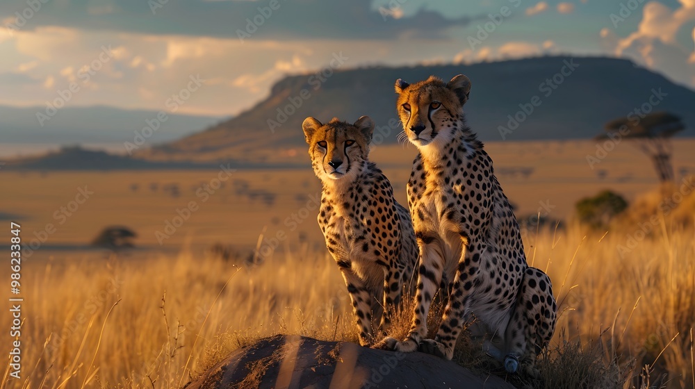 Elegant Leopard Silhouetted Against a Breathtaking Sunset Landscape Elegant Leopard Silhouetted Against a Breathtaking Sunset Landscape