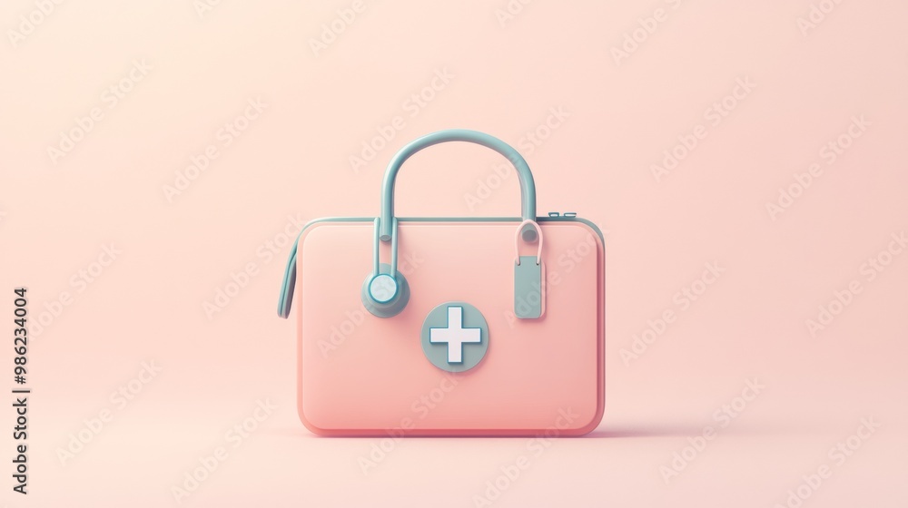 A pink bag with a white cross and a red plus sign on it A pink bag with a white cross and a red plus sign on it