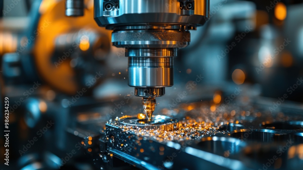 Close-up of Industrial CNC Machine Drilling Metal Close-up of Industrial CNC Machine Drilling Metal