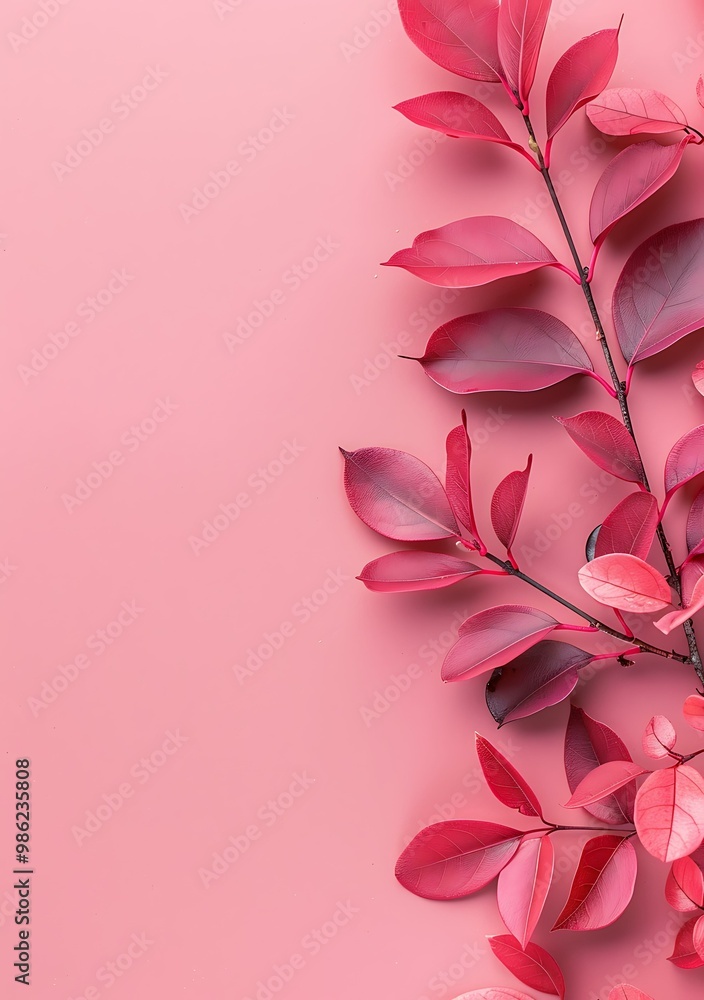 Pink Background With Red Leaves Pink Background With Red Leaves