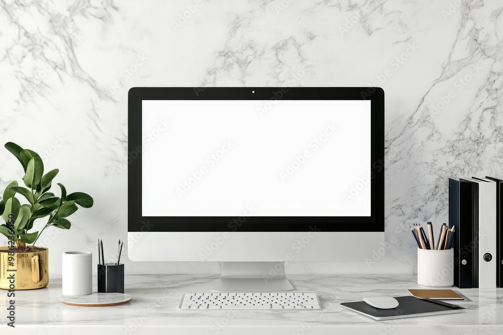 Fototapeta premium Modern workspace template mock up background with generative ai